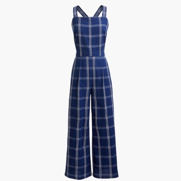 J. Crew Factory Windowpane Denim Crossover Jumpsuit - Picture 10 of 10